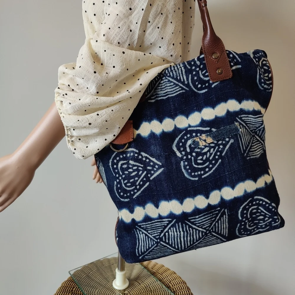 WILL INDIGO DENIM TOTE COGNAC